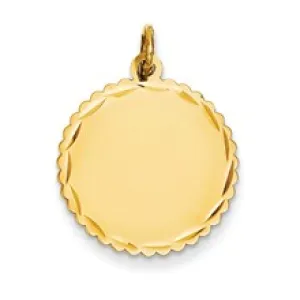 .011 Gauge Engravable Scalloped Disc Charm in 14k Gold