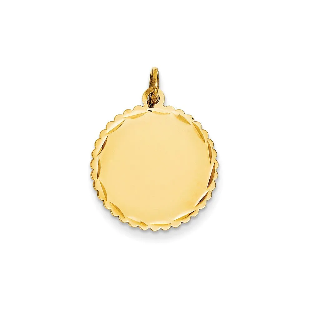 .011 Gauge Engravable Scalloped Disc Charm in 14k Gold