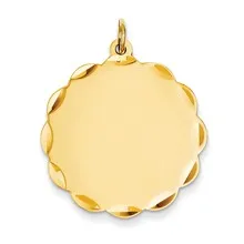 .035 Gauge Engravable Scalloped Disc Charm in 14k Gold