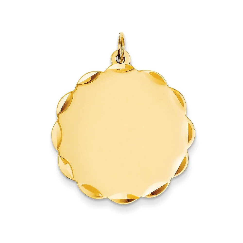 .035 Gauge Engravable Scalloped Disc Charm in 14k Gold