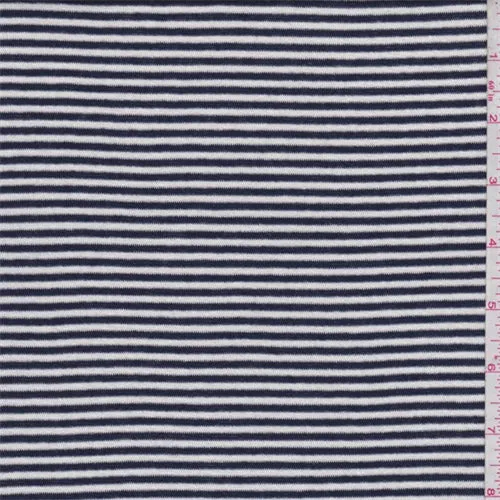 1 1/2 YD PC-Dark Navy/White Paris Stripe Rayon Jersey Knit Fabric