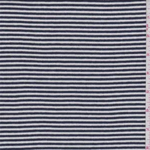 1 1/2 YD PC-Dark Navy/White Paris Stripe Rayon Jersey Knit Fabric