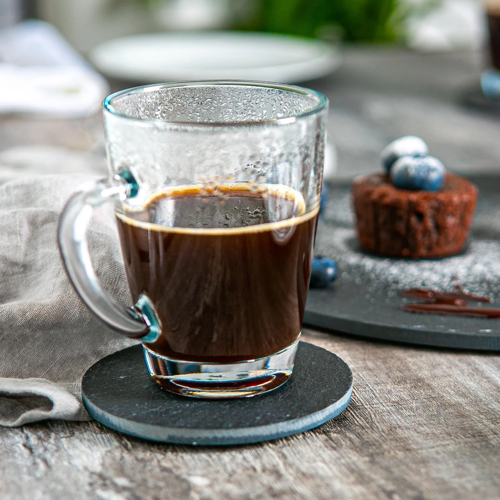 12pc Black Round Linea Slate Placemats & Coasters Set - By Argon Tableware