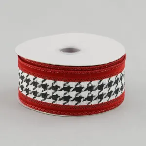 1.5" Black/White Houndstooth & Crimson Ribbon (10 Yards)