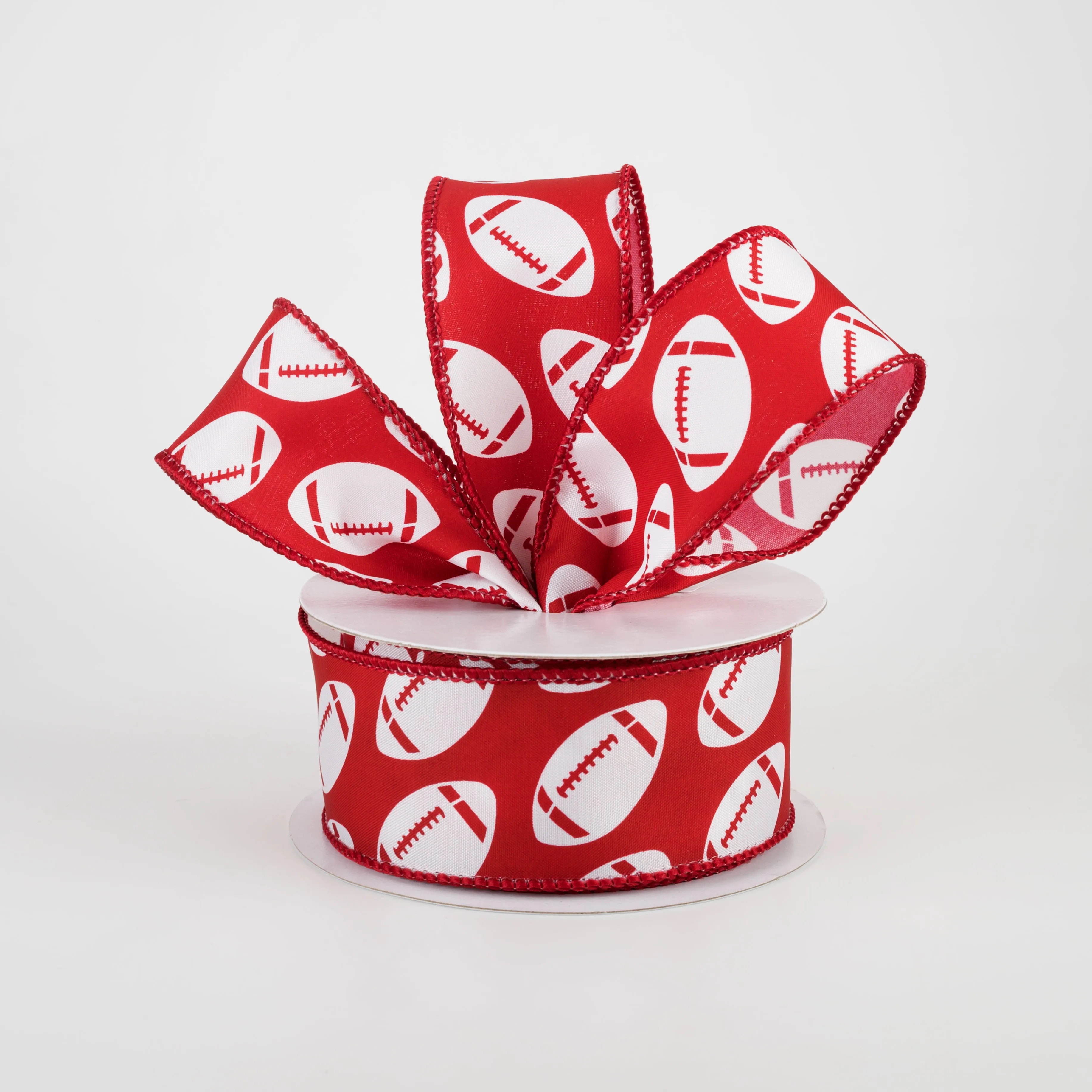 1.5" Diagonal Dotted Football Ribbon: Crimson & White (10 Yards)