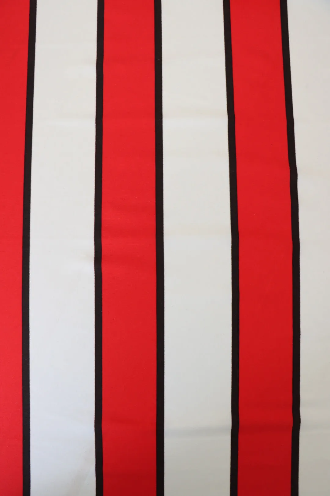 1YD PRECUT; Ivory/Red/Black Wide Vertical Stripe Nylon Spandex Tricot | Designer Deadstock