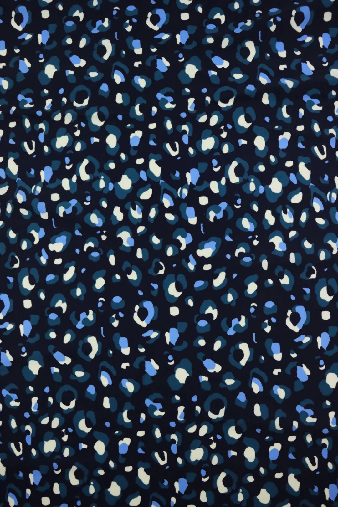 1YD PRECUT; Teal/Peri/Cream Leopard on Midnight Navy Nylon Spandex Tricot | Designer Deadstock