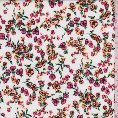 3 1/4 YD PC-White/Peach Mini Tossed Floral Nylon Knit Fabric