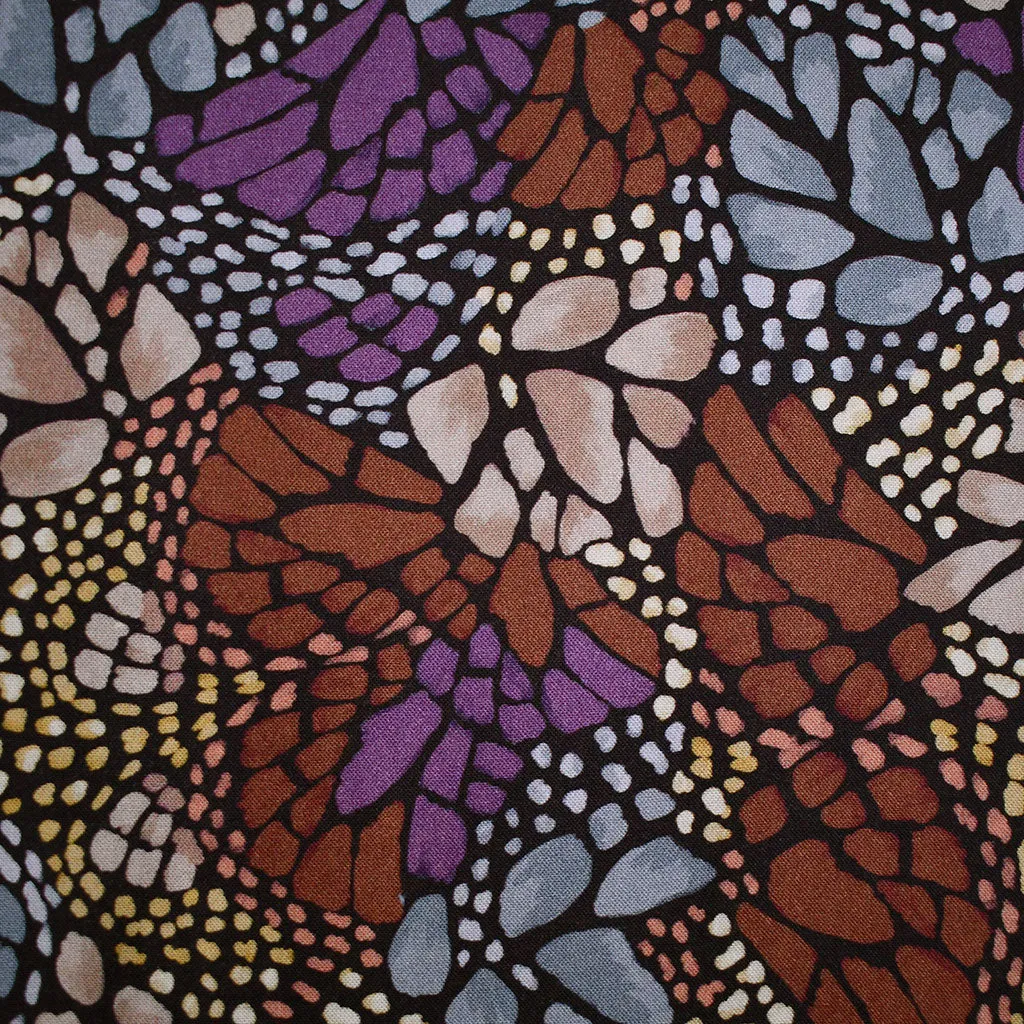 Abstract Butterfly Mosaic Rayon Challis Black/Latte