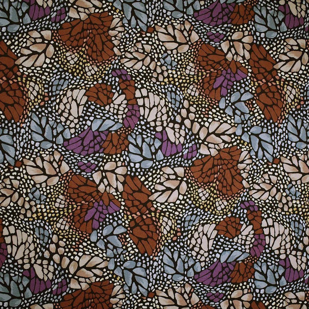 Abstract Butterfly Mosaic Rayon Challis Black/Latte