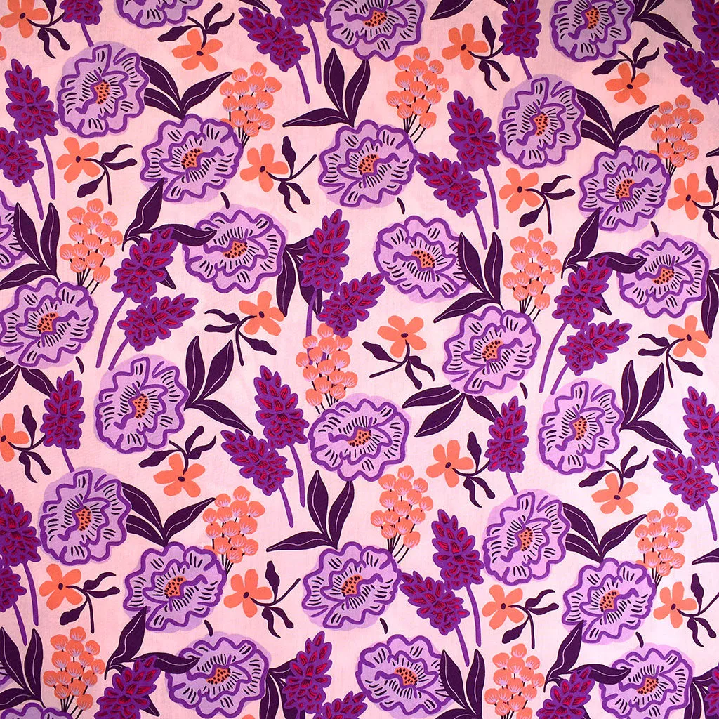 Abstract Cut Flowers Cotton Poplin Blush/Lavender