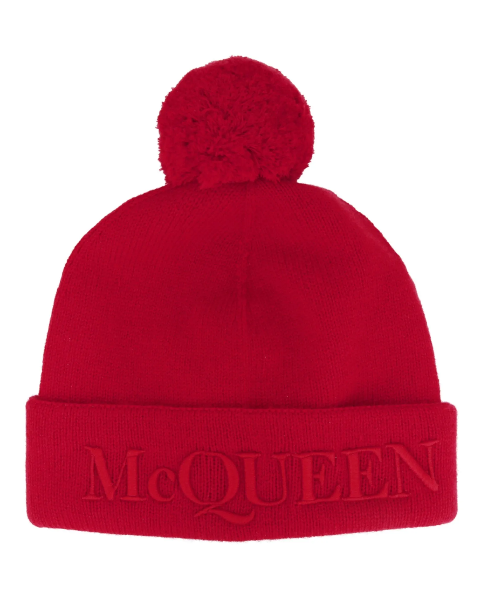 Alexander McQueen Womens Cashmere-Wool Beanie with Pompom