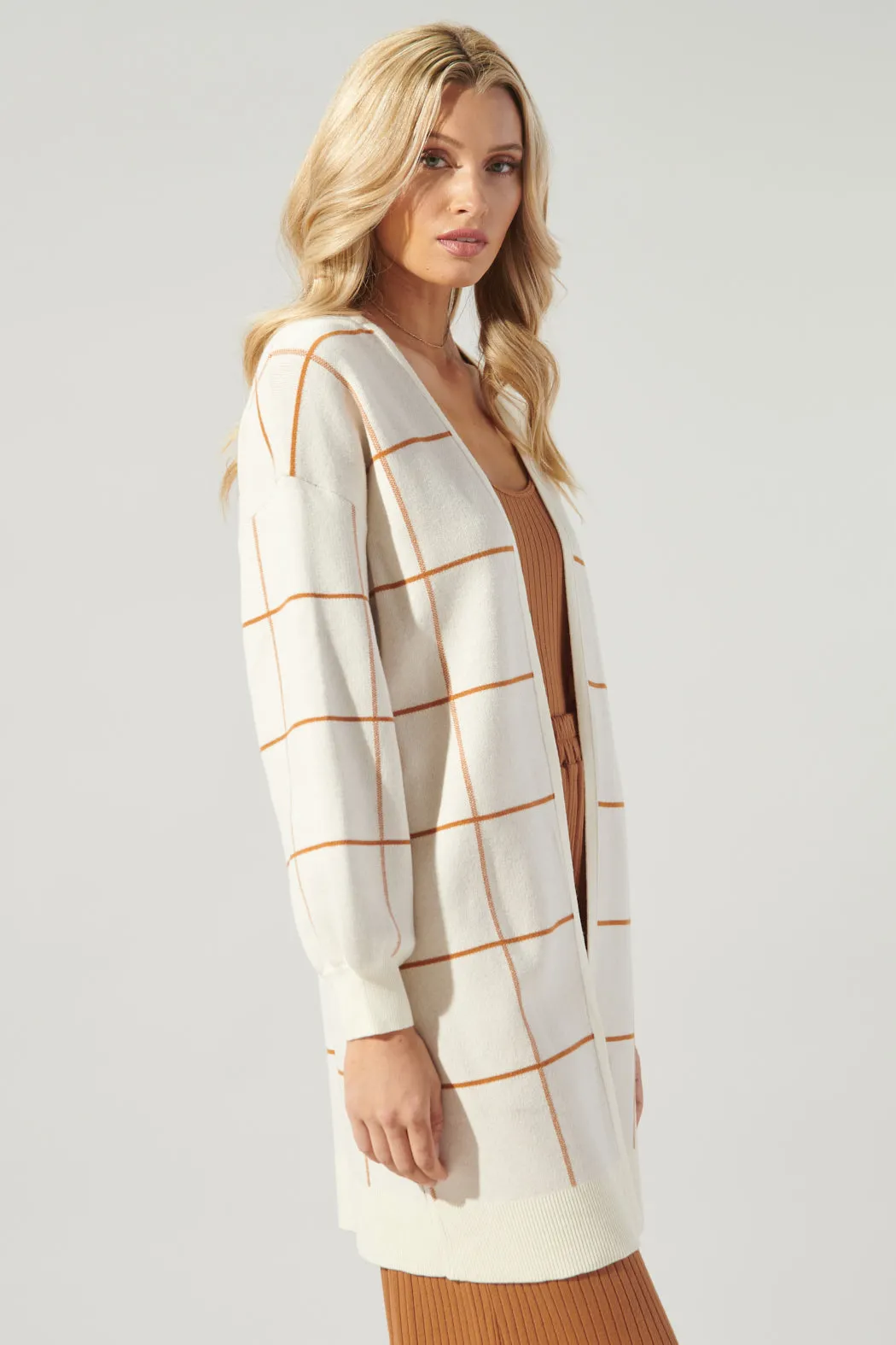 Alicia Windowpane Open Front Cardigan