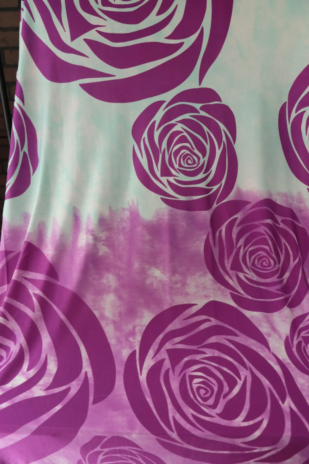 Aqua & Magenta Ombre Roses 100% Silk Jersey