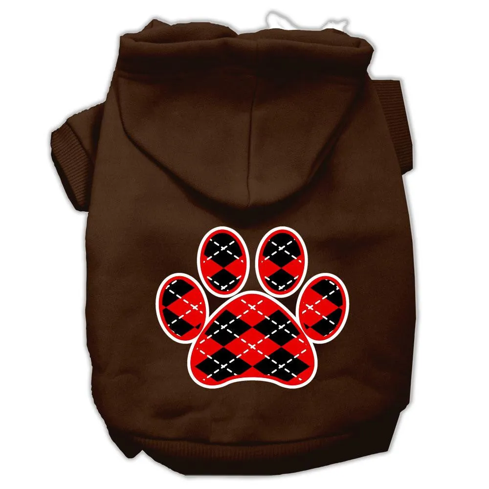 Argyle Paw Red Screen Print Pet Hoodies Brown Size Lg (14)