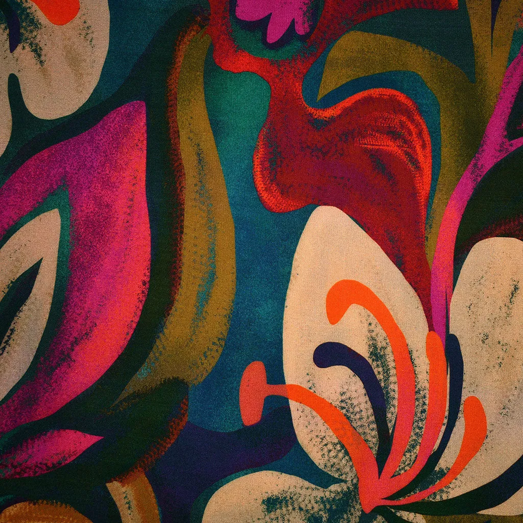 Atelier Jupe Large Scale Abstract Floral Rayon Ocean/Fuchsia