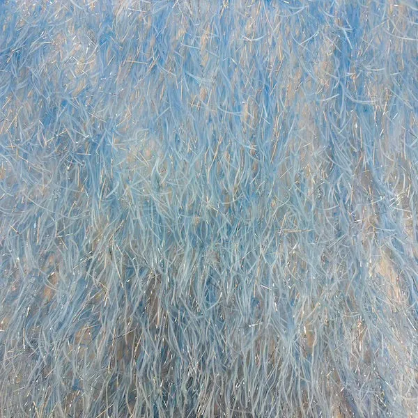 Baby Blue | Silver Metallic Faux Ostrich Feather Lace Fabric