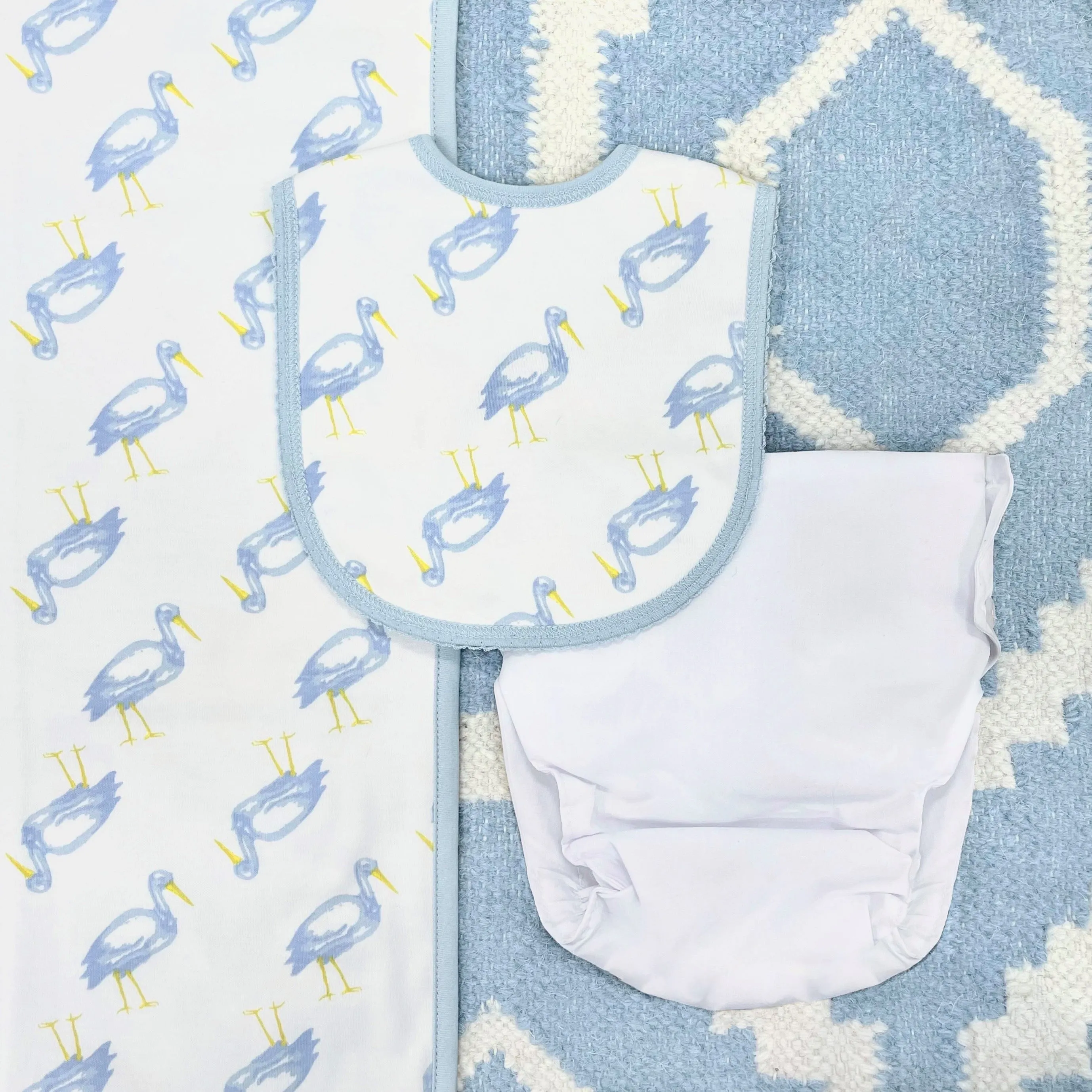 Baby Buggy Blanket - Sir Proper Stork with Buckhead Blue