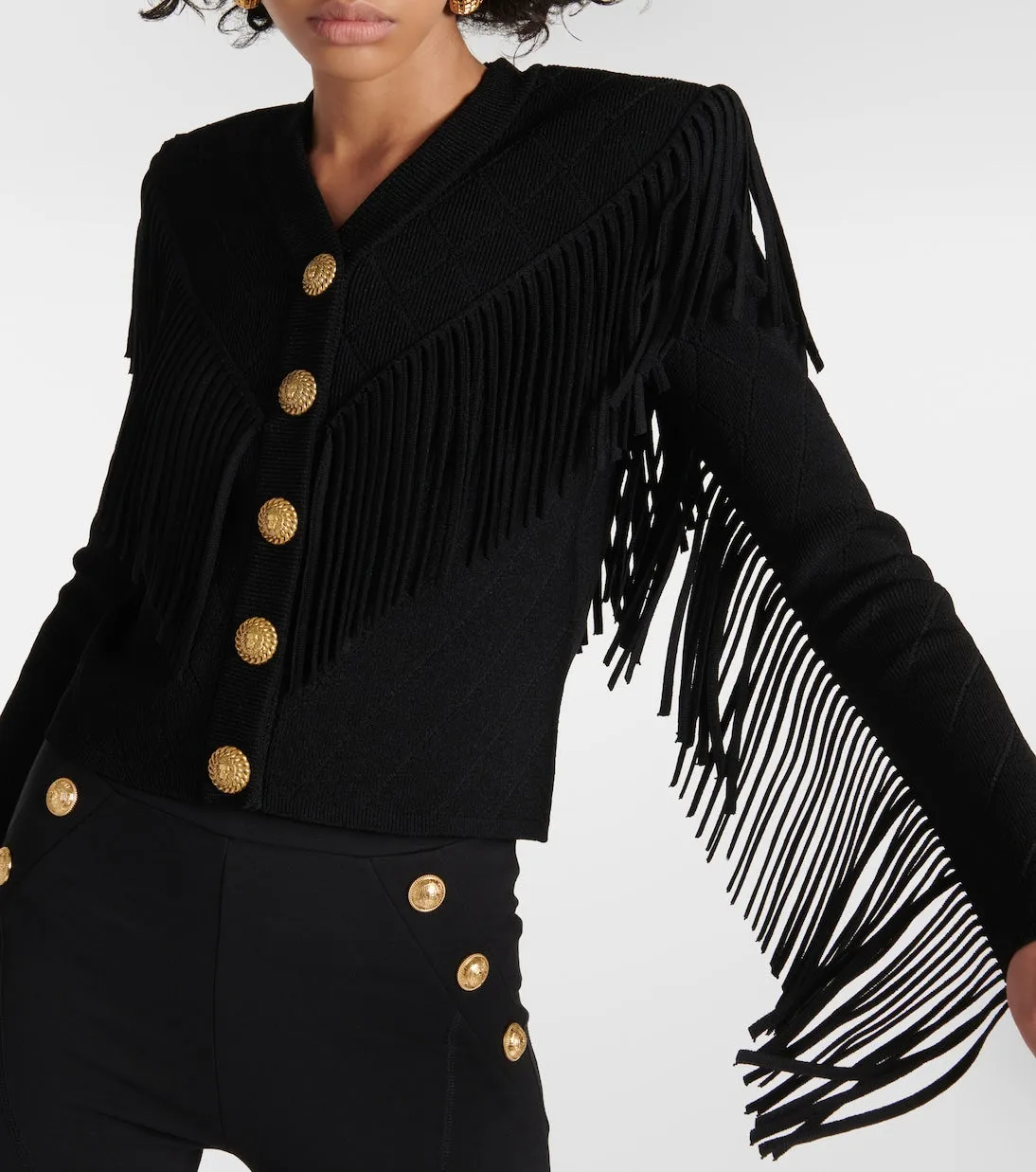 Balmain fringed cardigan, black