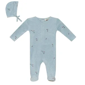 Bebe Bella Blue Mist Velour Print Footie   Hat