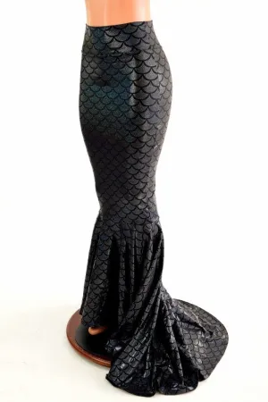 Black High Waist Mermaid Skirt with Puddle Train