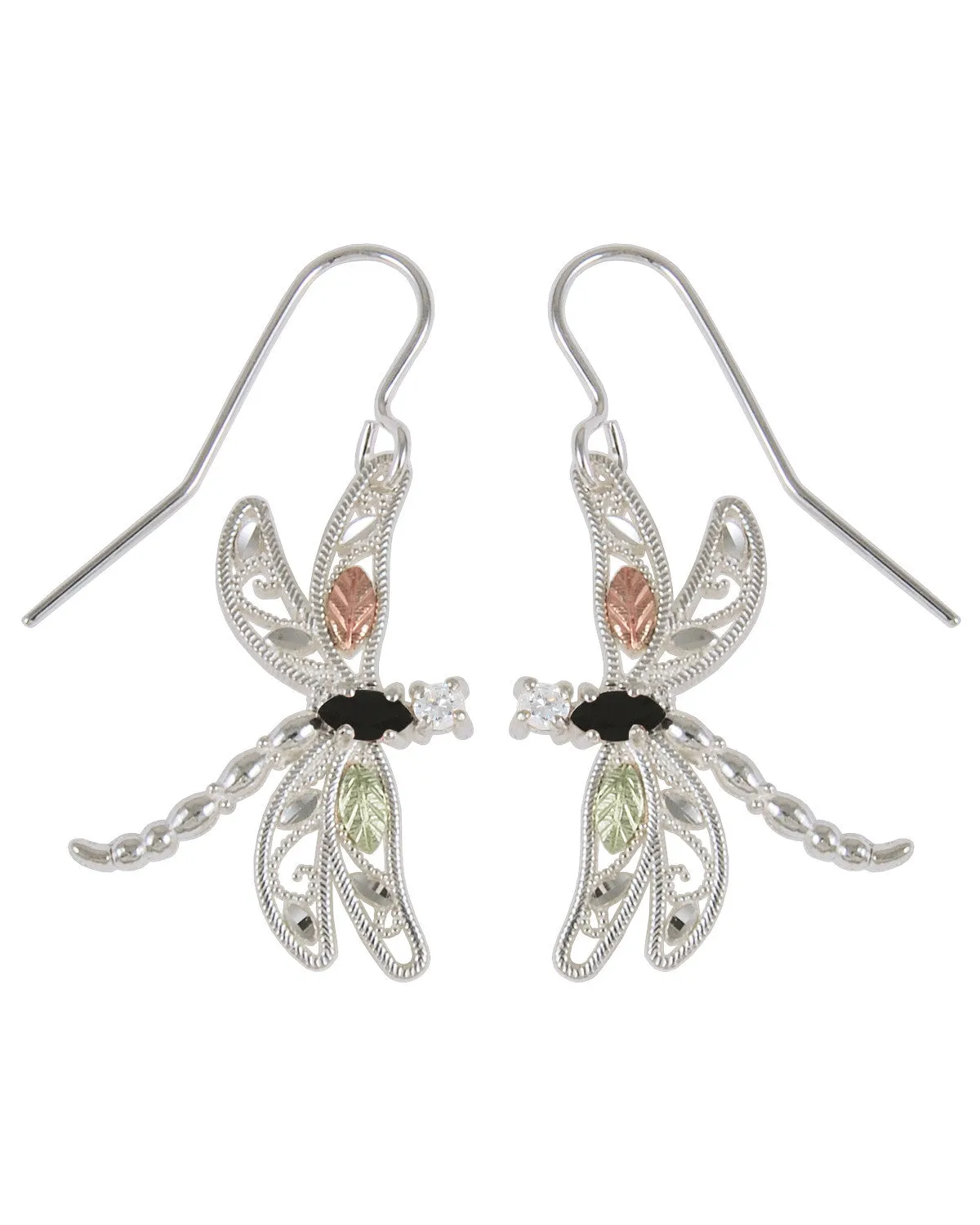 Black Hills Gold Sterling Silver Dragon Fly Earrings