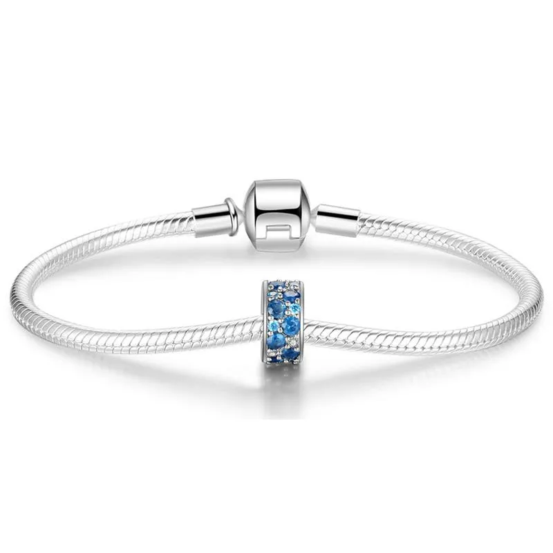 Blue Sparkle Spacer Charm 925 Sterling Silver