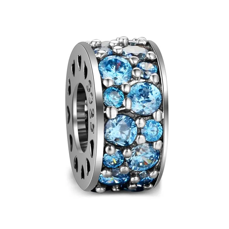 Blue Sparkle Spacer Charm 925 Sterling Silver