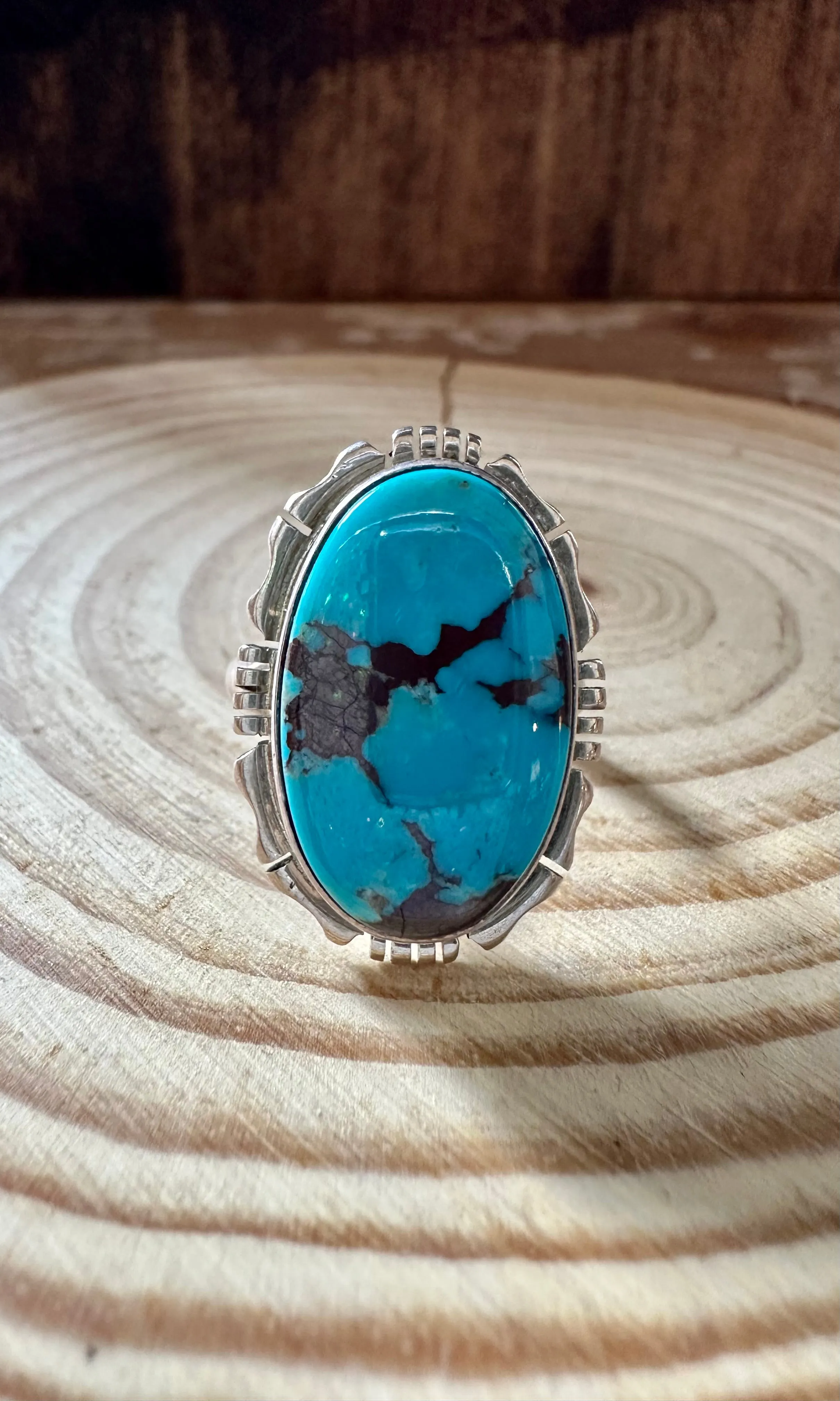 BOLD BLUE NAVAJO Kingman Turquoise and Sterling Silver Ring • Size 7