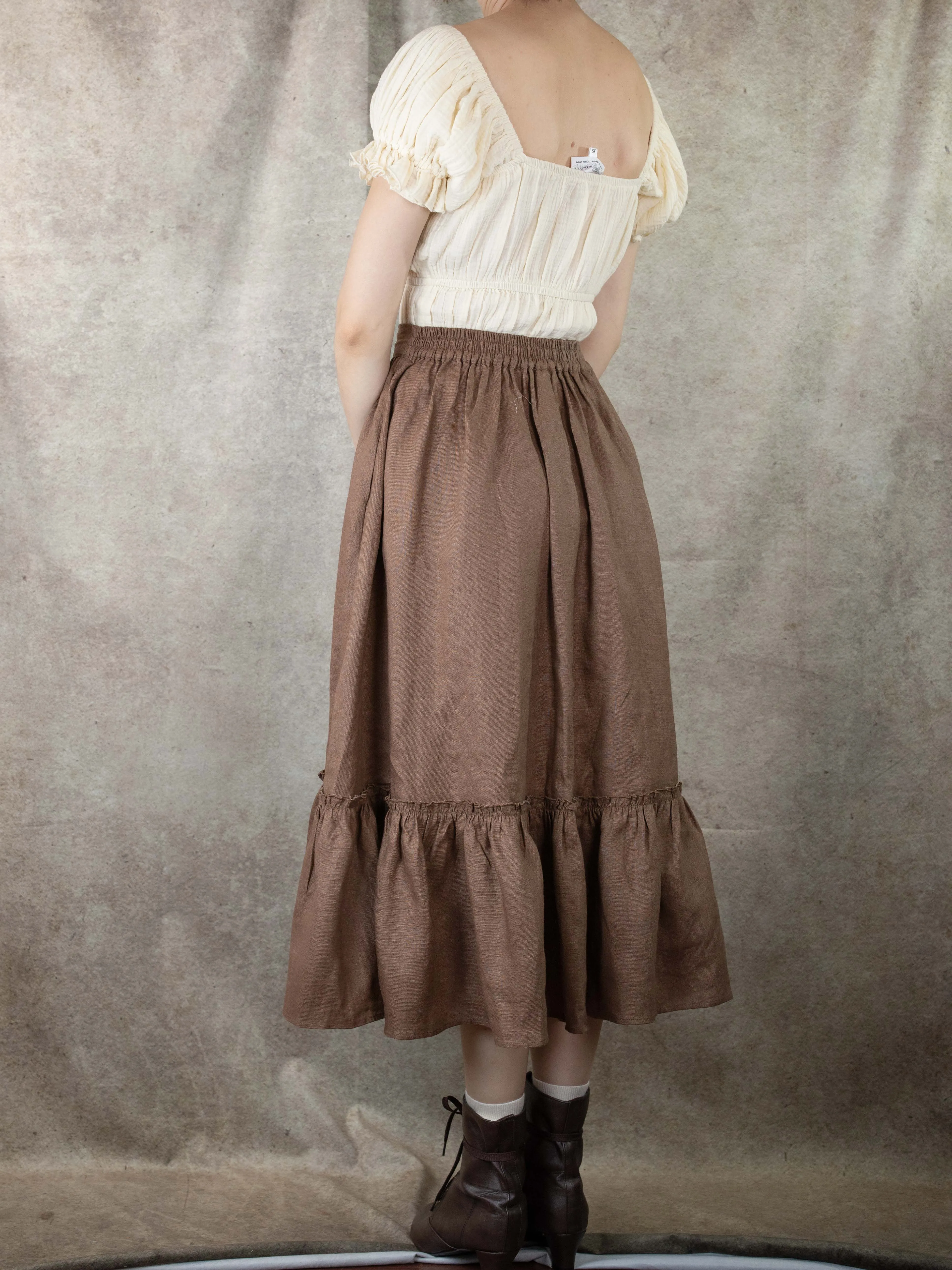 Brown Linen Ruffle Skirt