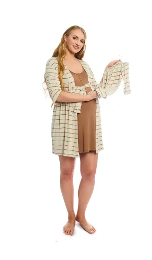 Carolyn Gown 4-Piece Mocha Stripe