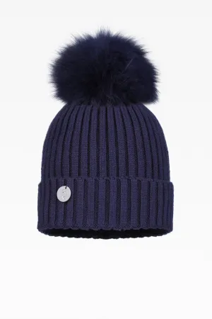 Charlie Rib Pom Pom Hat with Fleece Band - Faux Fur