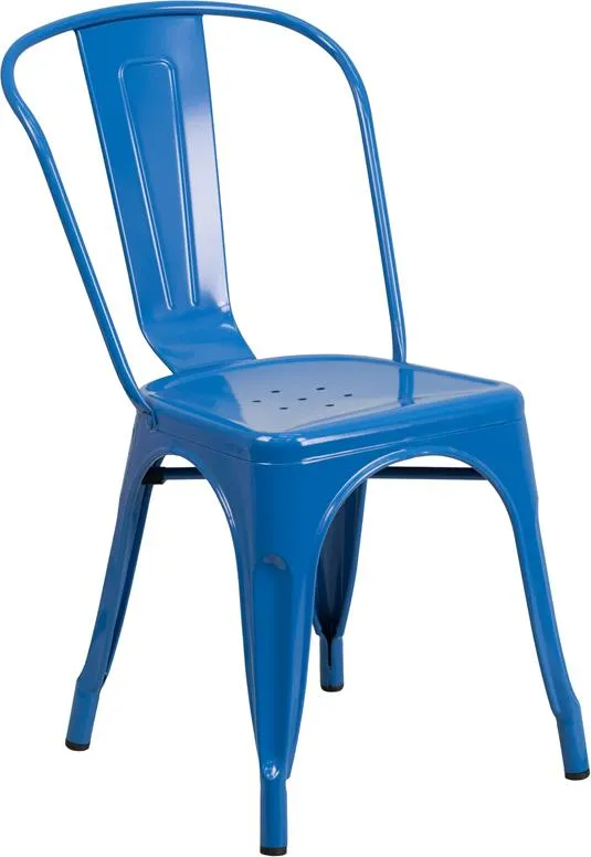 Cobalt Blue Galvanized Tolix Chair In-Outdoor