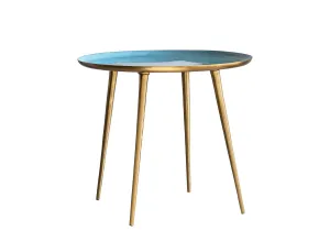 Creative Co-op Blue Enameled Brass Exterior & Legs Tray Table,