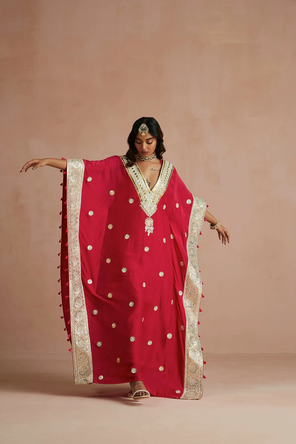 Crimson Gota Embroidered Kaftan