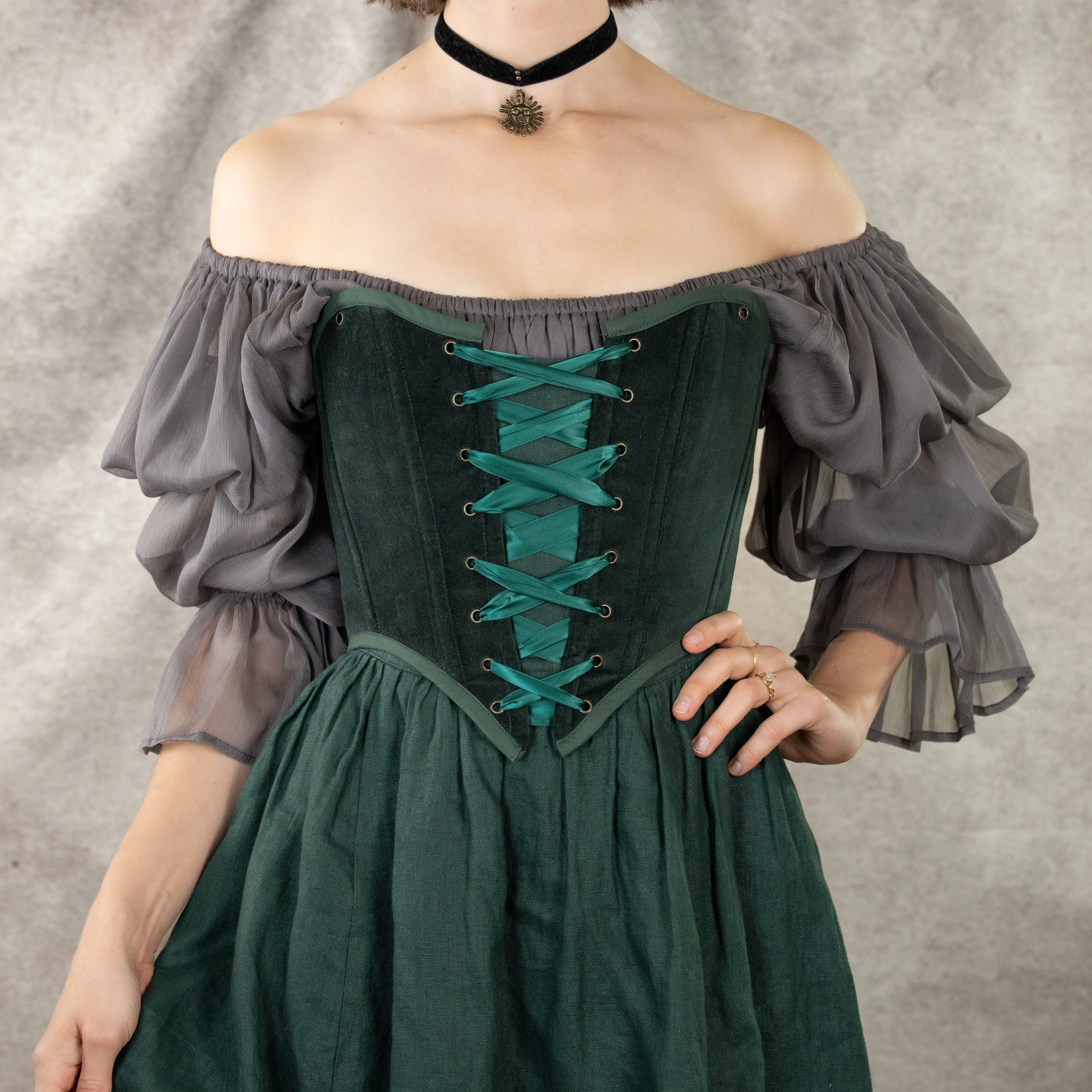 Dark Green Velvet Corset Top