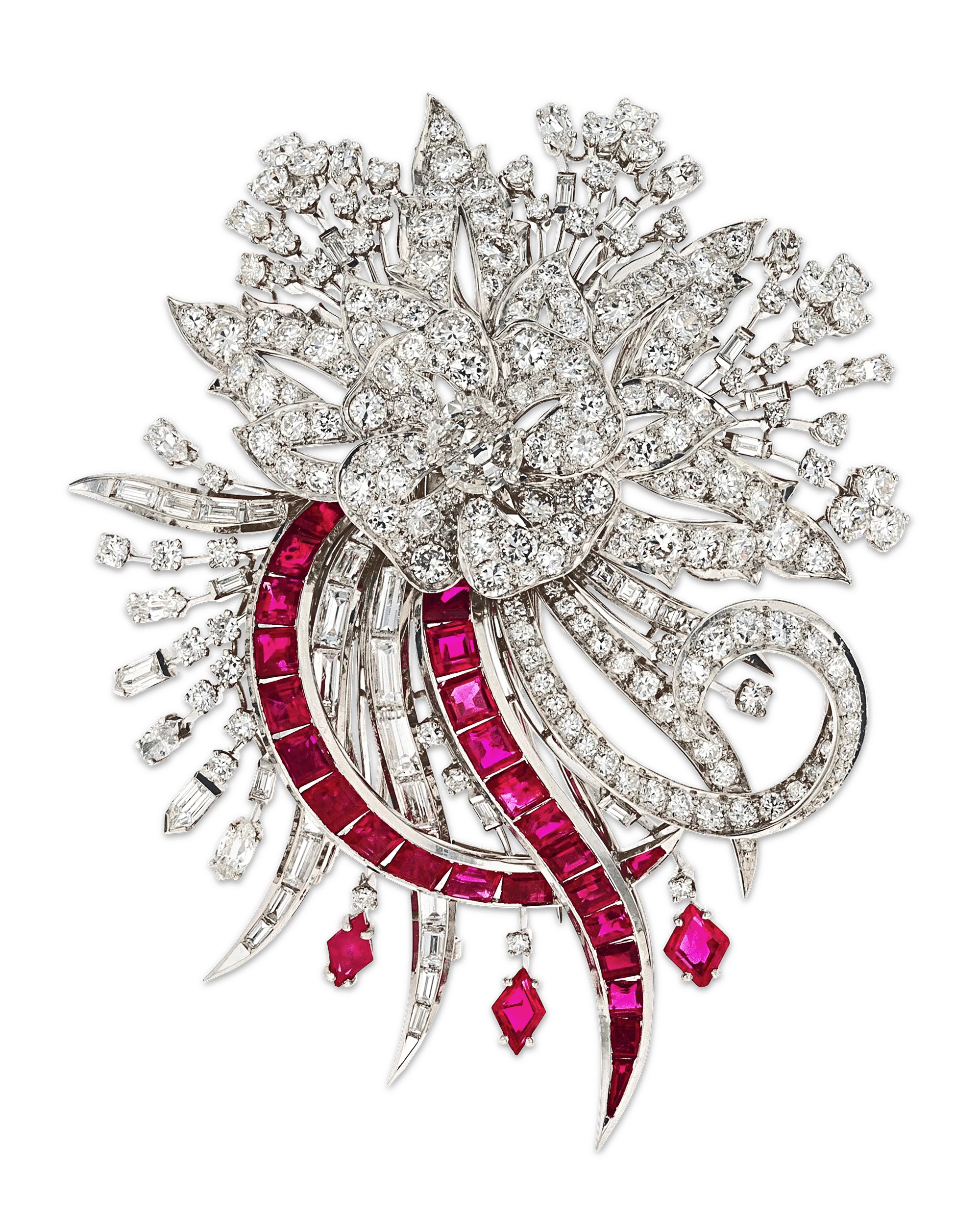 Diamond and Ruby Brooch