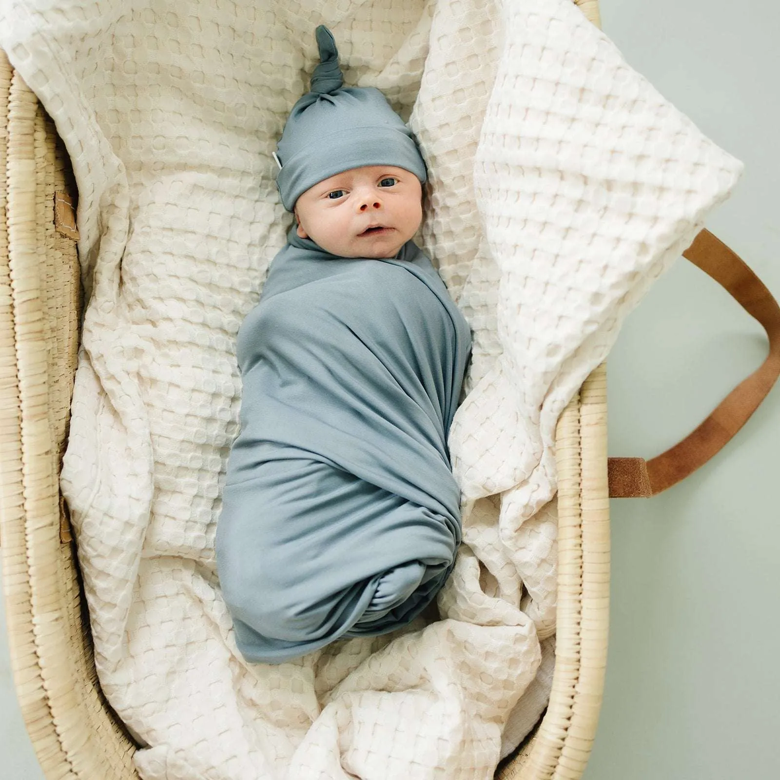 Dusty Blue Bamboo Swaddle Hat OR Head Wrap Set