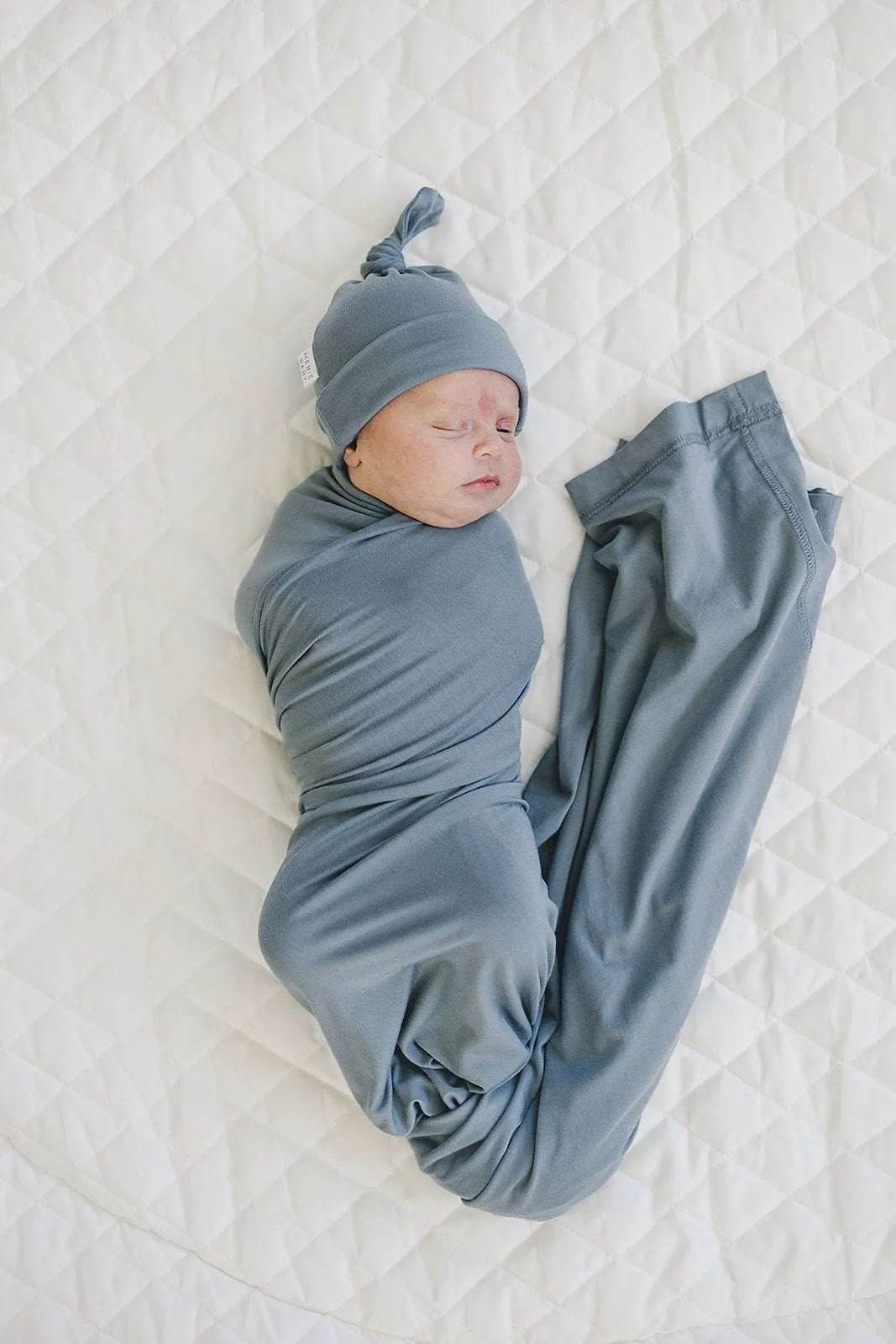 Dusty Blue Bamboo Swaddle Hat OR Head Wrap Set