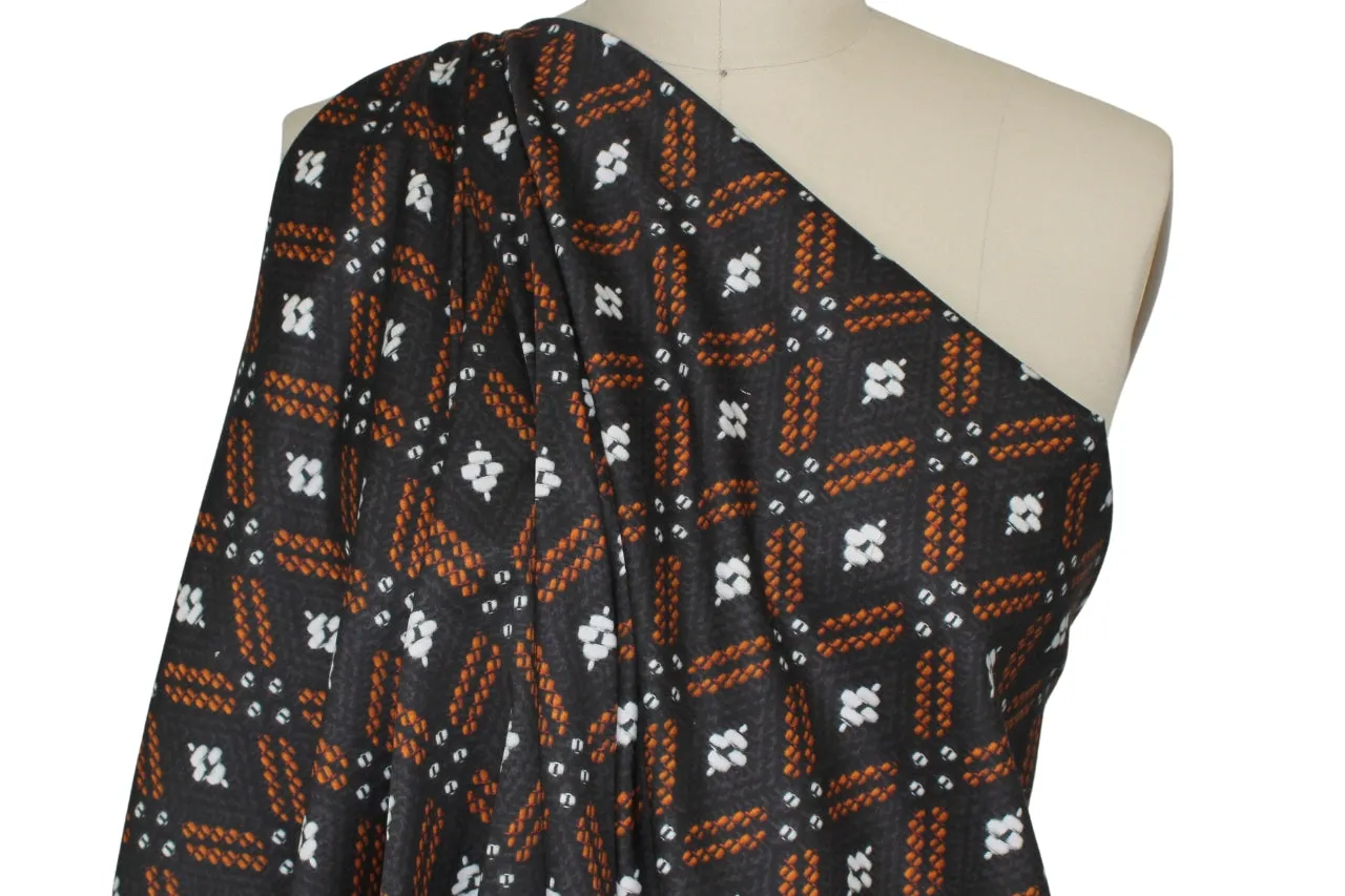 Geometric/Primitive Print Cotton Sateen - Brown/Pumpkin/White