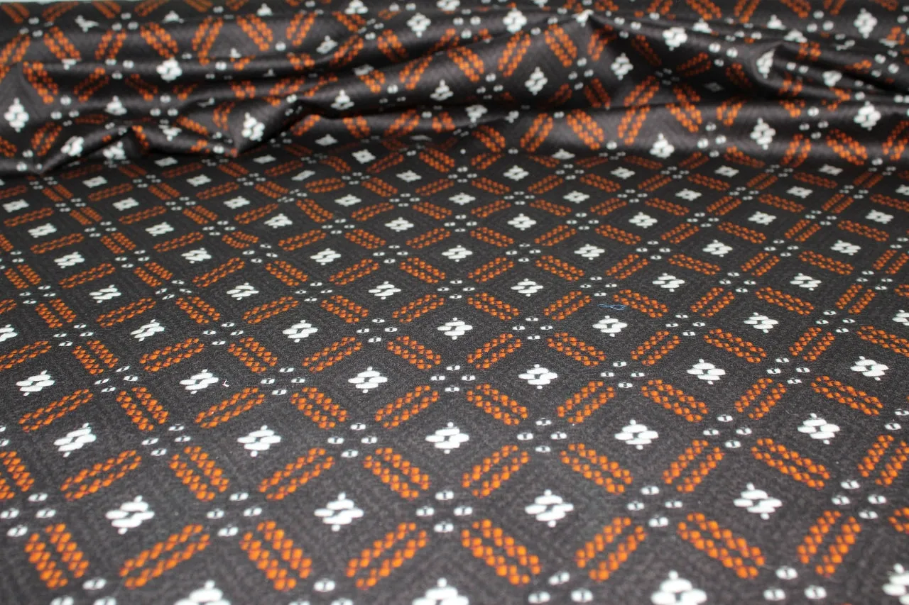 Geometric/Primitive Print Cotton Sateen - Brown/Pumpkin/White