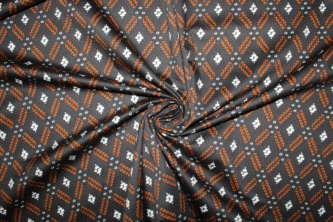 Geometric/Primitive Print Cotton Sateen - Brown/Pumpkin/White