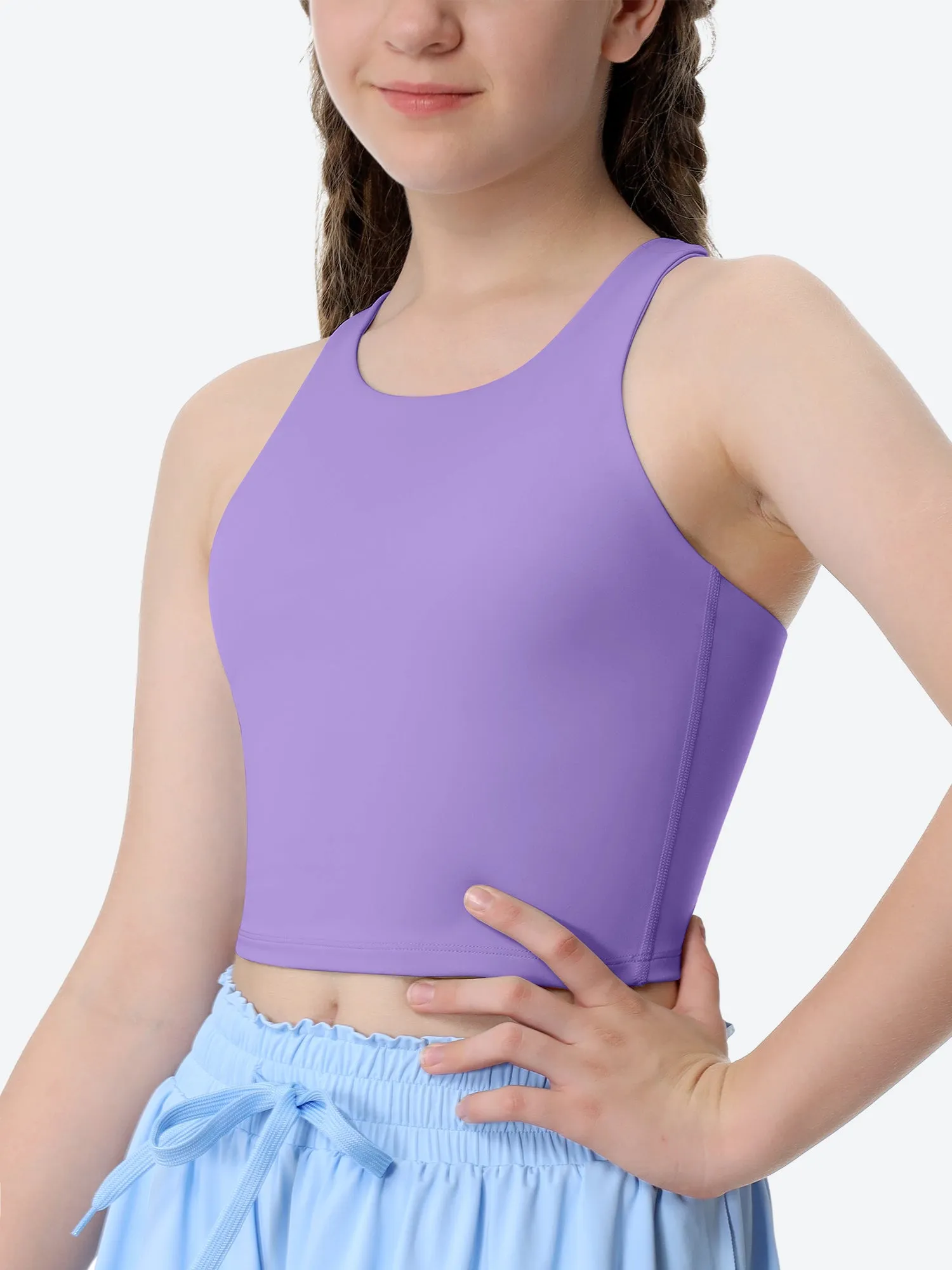 Girls Double Lined Crew Neck Racerback Tank Tops