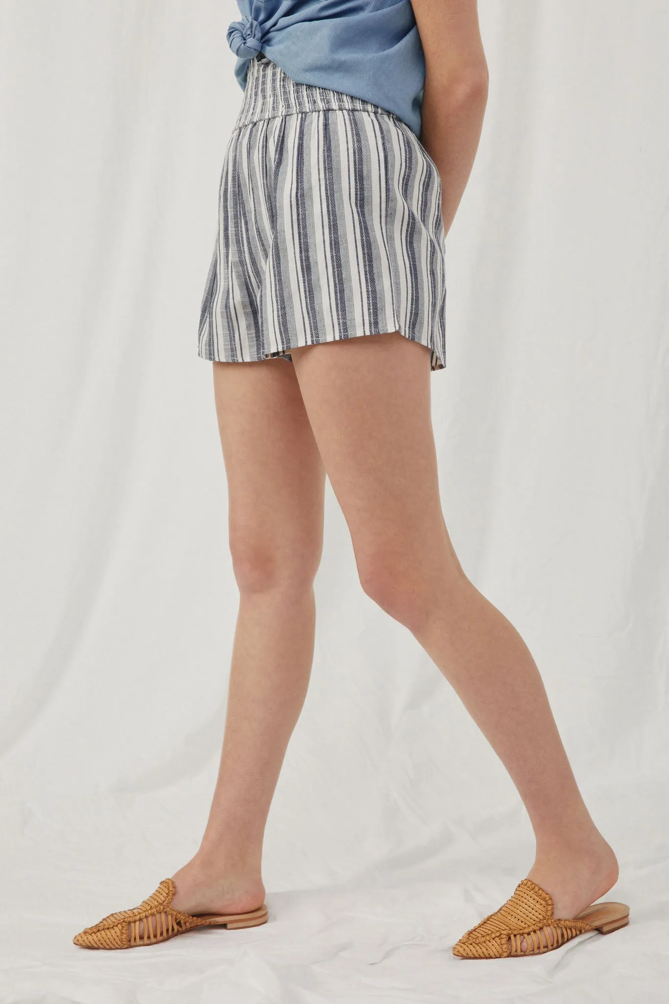 Heathered Stripe Smocked Waist Soft Shorts