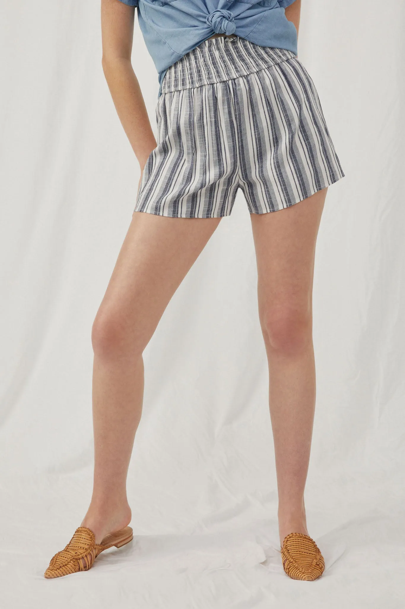 Heathered Stripe Smocked Waist Soft Shorts