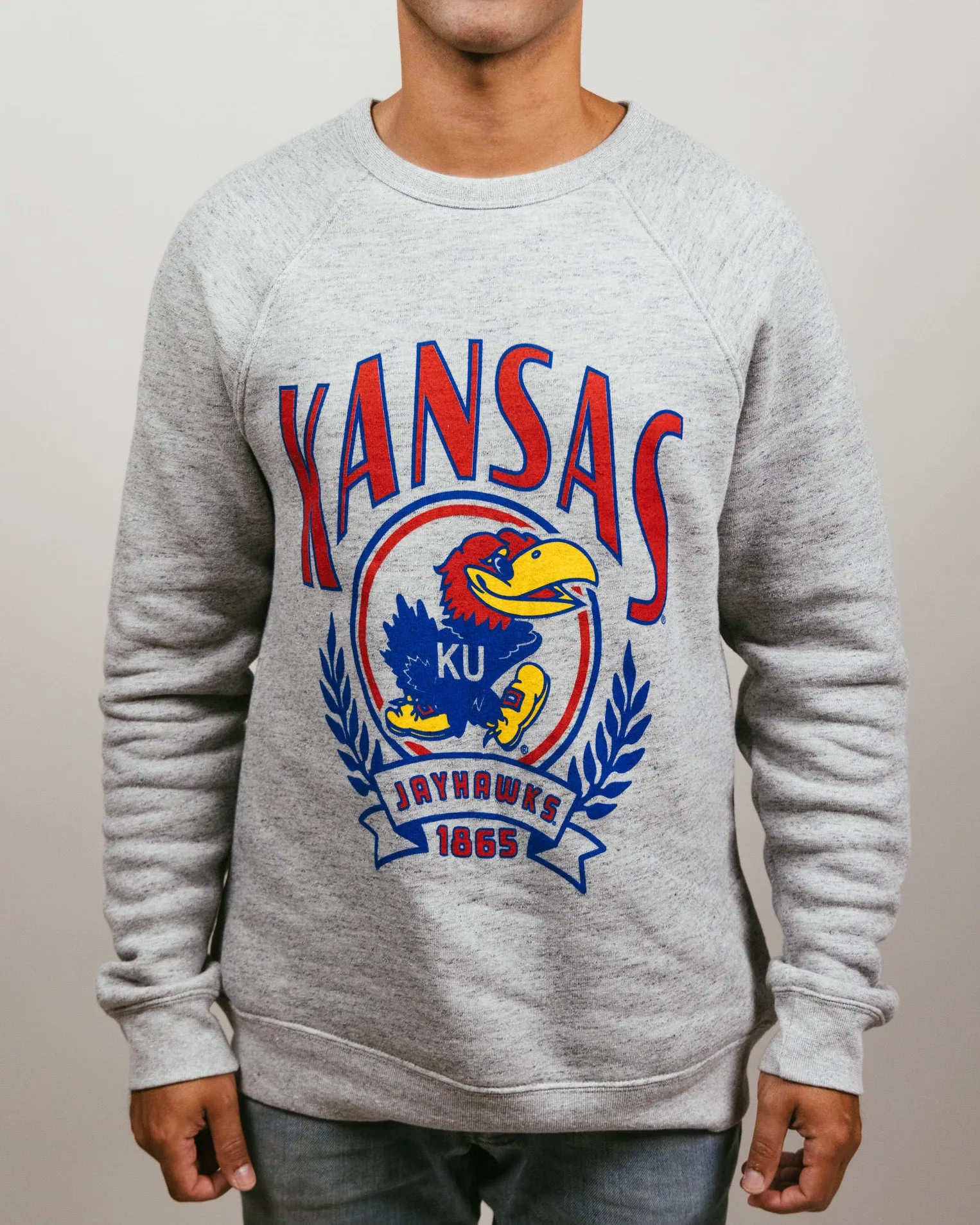 KU Jayhawks Founders Laurel Athletic Grey Crewneck