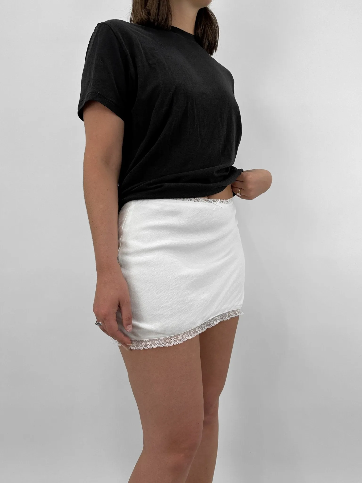 Lace Trim Linen Mini Skirt