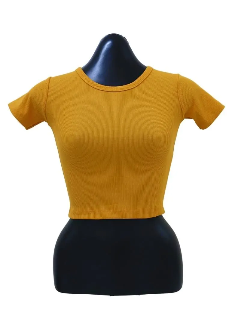 Landmark Cropped Round Neck Mini Sleeves Girls Teens tshirt - Mustard