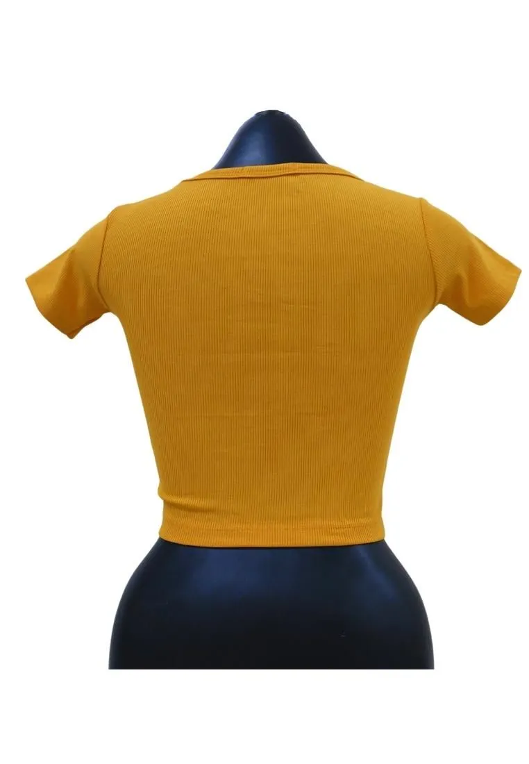 Landmark Cropped Round Neck Mini Sleeves Girls Teens tshirt - Mustard