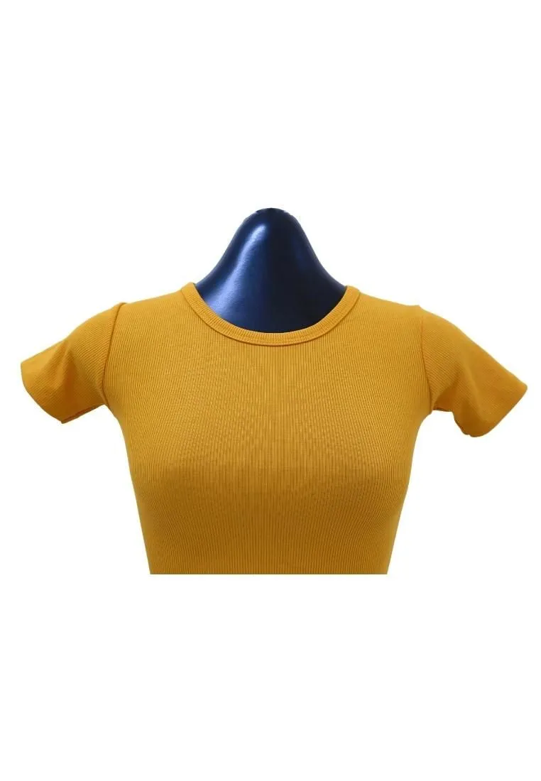 Landmark Cropped Round Neck Mini Sleeves Girls Teens tshirt - Mustard